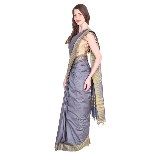 Bhagalpuri Art Silk Saree Grey Golden Striped B077yr6f7y 3.jpg