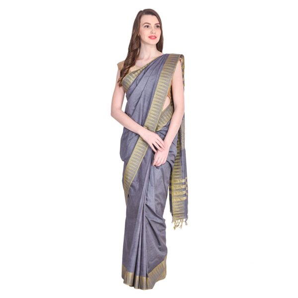Bhagalpuri Art Silk Saree Grey Golden Striped B077yr6f7y.jpg