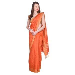 Bhagalpuri Art Silk Saree Orange Golden Striped B077yn6cv4.jpg