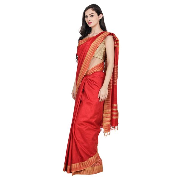 Bhagalpuri Art Silk Saree Red Golden Striped B077yqpcxf 2.jpg