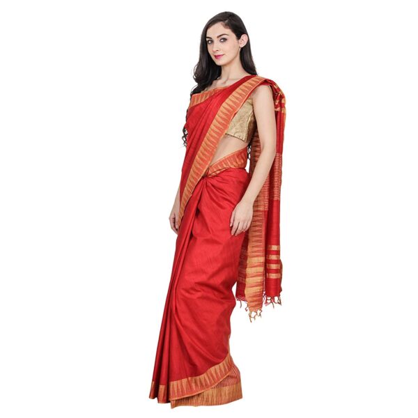 Bhagalpuri Art Silk Saree Red Golden Striped B077yqpcxf 3.jpg