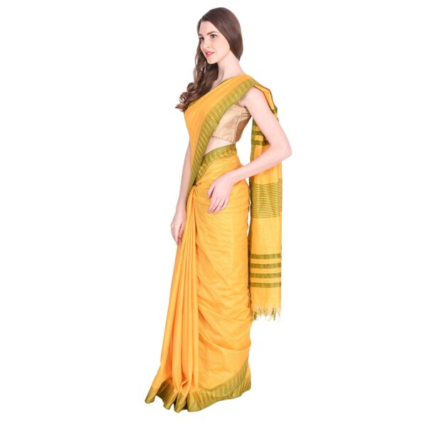 Bhagalpuri Art Silk Saree Yellow Golden Striped B0785nylqk 3.jpg