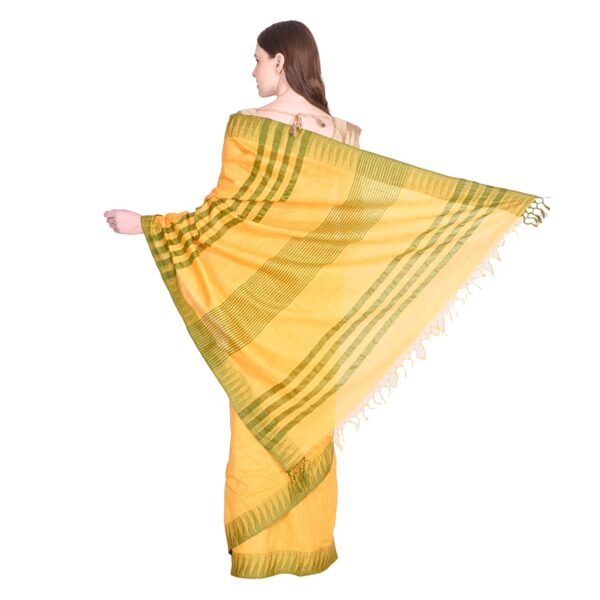 Bhagalpuri Art Silk Saree Yellow Golden Striped B0785nylqk 4.jpg