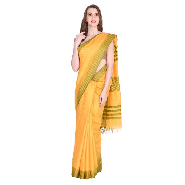 Bhagalpuri Art Silk Saree Yellow Golden Striped B0785nylqk.jpg
