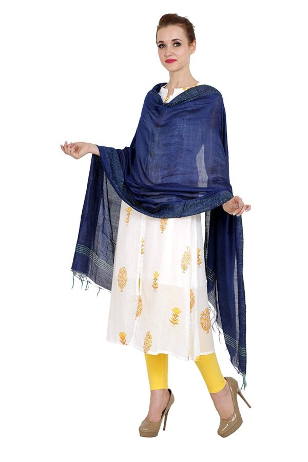 Bhagalpuri Ethnic Style Blue Golden Multi Striped Dupatta For Women B07dsf1jtg 2.jpg