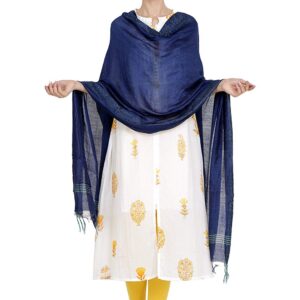 Bhagalpuri Ethnic Style Blue Golden Multi Striped Dupatta For Women B07dsf1jtg.jpg