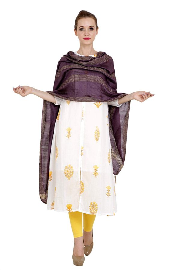 Bhagalpuri Ethnic Style Dark Violet Golden Multi Striped Dupatta For Women B07dskhxfv.jpg