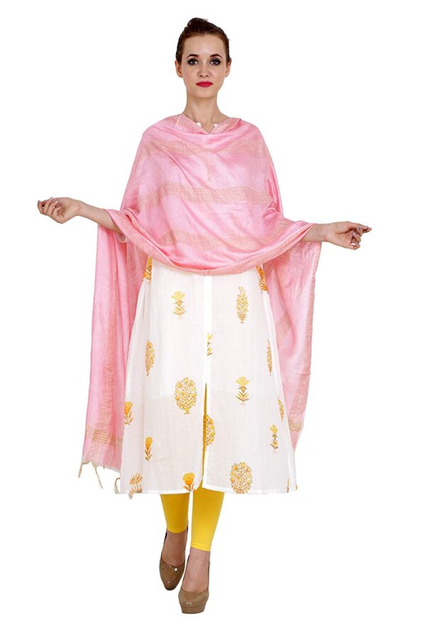 Bhagalpuri Ethnic Style Pink Golden Multi Striped Dupatta For Women B07dshlysw.jpg
