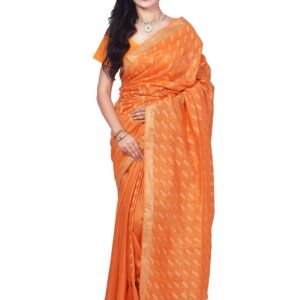 Bhagalpuri Handloom Art Silk Orange Saree Striped Border B077zdsy6v.jpg