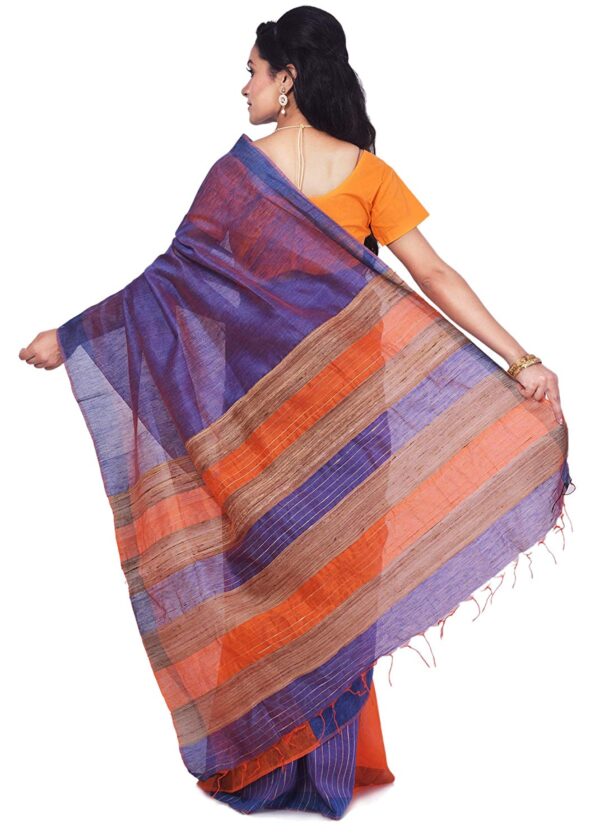 Bhagalpuri Handloom Pure Tussar Silk Orange Saree Blue Border B0785rvmg2 3.jpg
