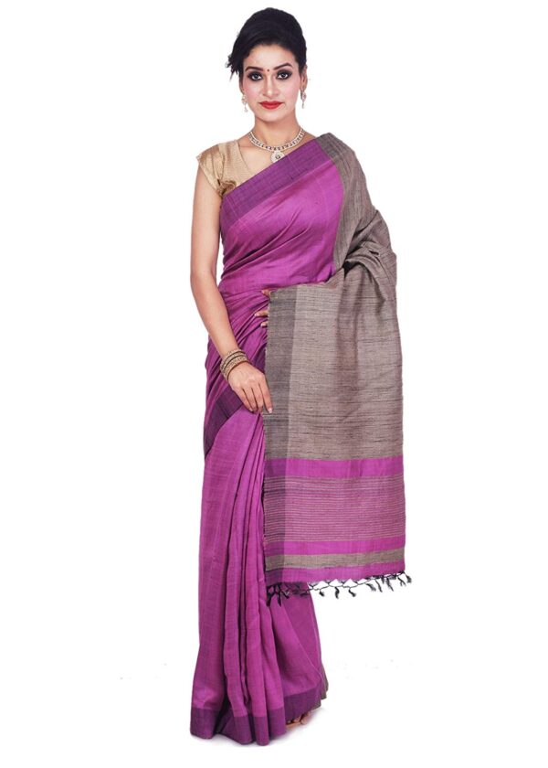 Bhagalpuri Handloom Pure Tussar Silk Pink Saree B077z7gcqt.jpg