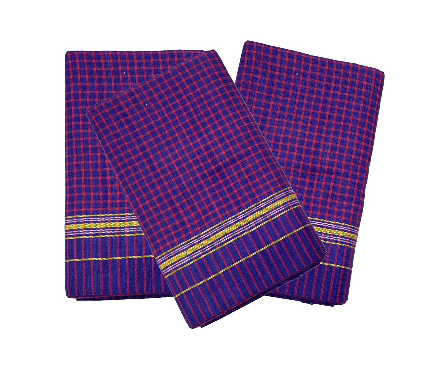 Cotton Bath Towel Handloom Large Gamcha Towel Blue Checks (Pack of 3