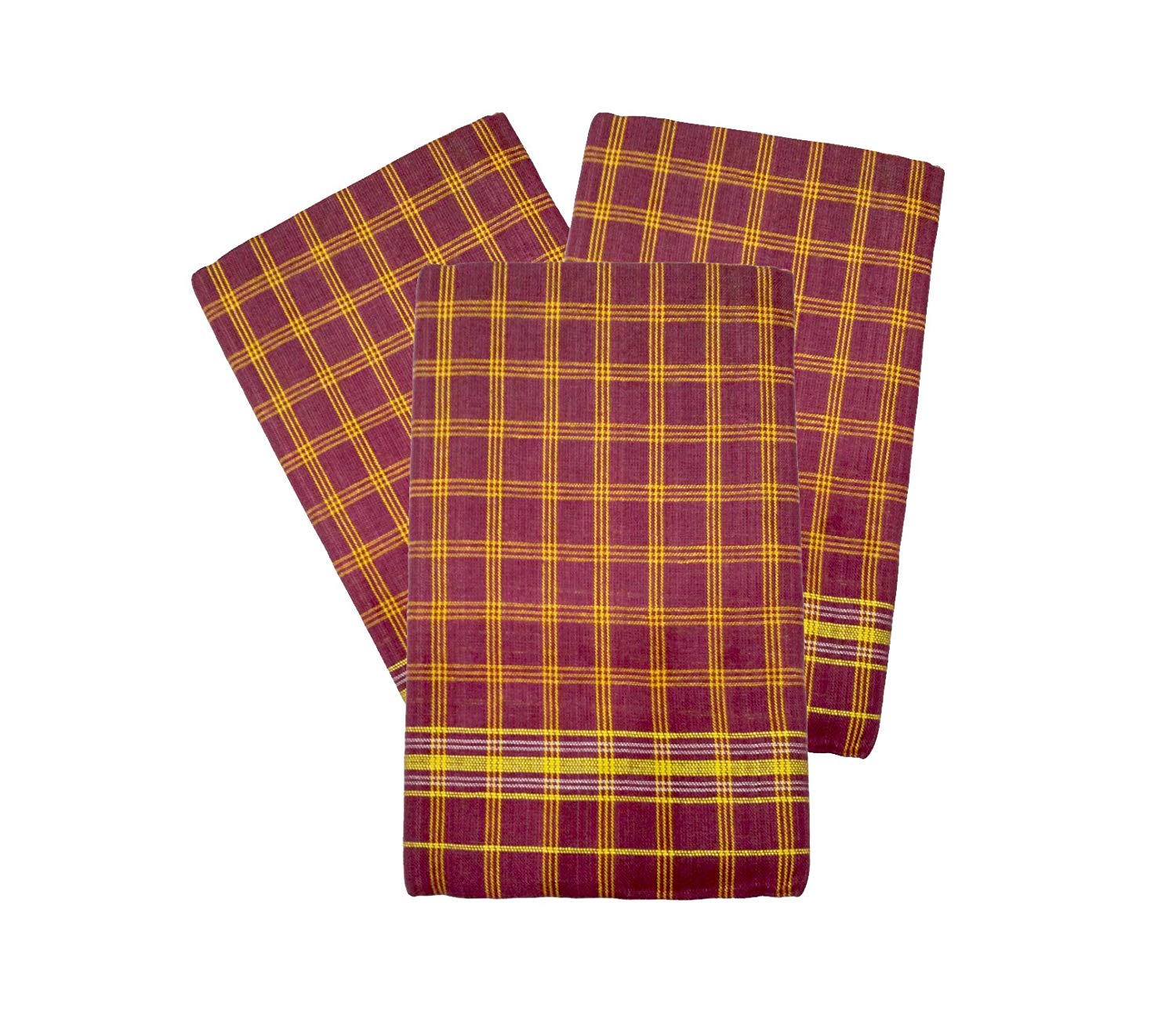 Cotton Bath Towel Handloom Large Gamcha Towel Maroon Checks (Pack of 3
