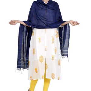 Bhagalpuri Ethnic Dark Blue with Golden Striped Dupatta For Women