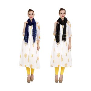 Bhagalpuri Ethnic Dupatta For Women - Pack of 2 (Black & Blue)