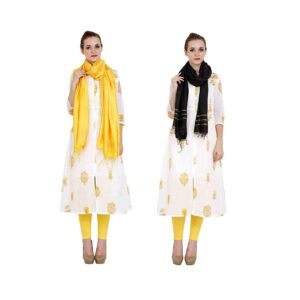 Bhagalpuri Ethnic Dupatta For Women - Pack of 2 (Black & Yellow)