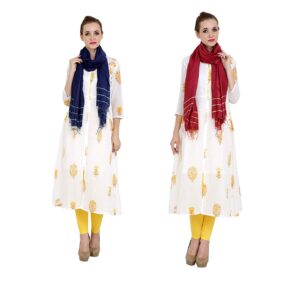 Bhagalpuri Ethnic Dupatta For Women - Pack of 2 (Blue & Maroon)