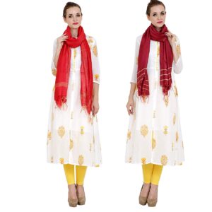 Bhagalpuri Ethnic Dupatta For Women - Pack of 2 (Maroon & Red)