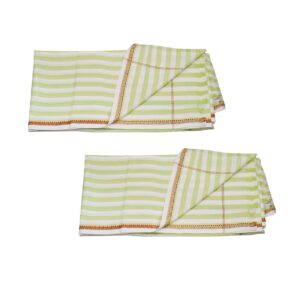 Bhagalpuri Ethnic Large Gamcha Towel White Green Patta (Pack of 2)