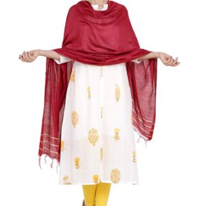 Bhagalpuri Ethnic Style Maroon & Golden Striped Dupatta For Women