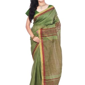 Bhagalpuri Handloom Art Silk Green Saree Red Border
