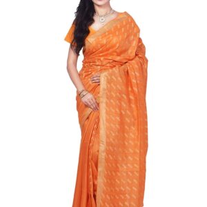Bhagalpuri Handloom Art Silk Orange Saree Striped Border