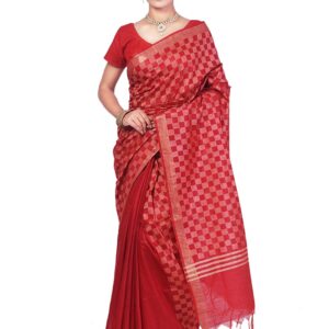 Bhagalpuri Handloom Art Silk Red Saree Square Border