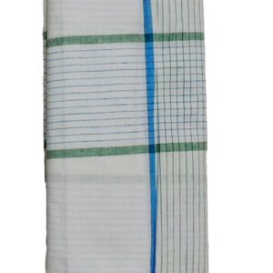 Bhagalpuri Handloom Men Lungi White Blue Striped