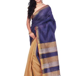 Bhagalpuri Handloom Pure Tussar Silk Saree Blue Border