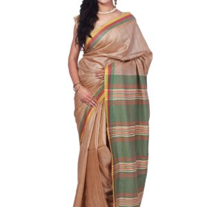 Bhagalpuri Handloom Pure Tussar Silk Saree Green Border