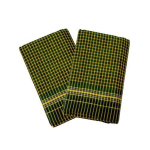 Cotton Bath Towel Handloom Large Gamcha Towel Green Checks (Pack of 2)