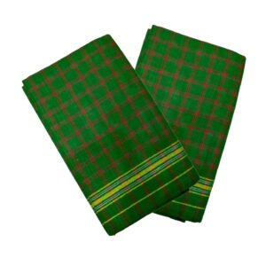 Cotton Bath Towel Handloom Large Gamcha Towel Green Checks (Pack of 2)