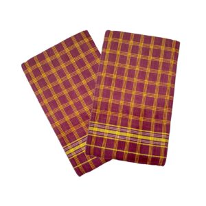 Cotton Bath Towel Handloom Large Gamcha Towel Maroon Checks (Pack of 2)