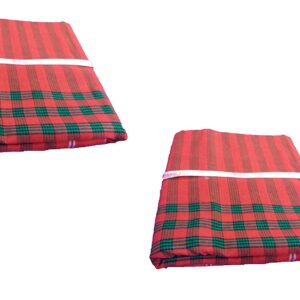 Cotton Bath Towel Handloom Large Gamcha Towel Red Line (Pack of 2)