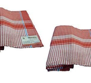 Cotton Bath Towel Handloom Large Gamcha Towel Red & White Line (Pack of 2)