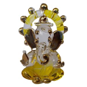 EthnicAlive Ganesh JEE in Crystal Transparent Yellow Square Religious Light Dark White Gift Vastu Showpiece Gift Items Car Dashboard