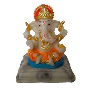 EthnicAlive Ganesh JEE in Marble Touch Orange Finnshing Religious Gift Vastu Showpiece Gift Items Car Dashboard