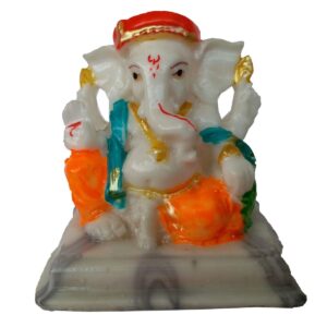 EthnicAlive Ganesh JEE in Marble Touch Red Hat Religious Gift Vastu Showpiece Gift Items Car Dashboard