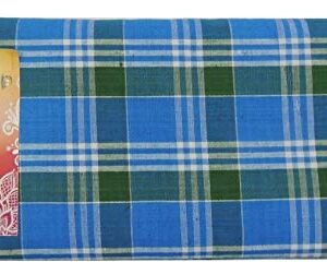 EthnicAlive Organic Bhagalpuri Pure Cotton Lungis for Men, 2 meter Set of 1 Blue & Green chek