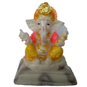 EthnicAliveGanesh JEE in Marble Touch Golden Finnshing Religious Gift Vastu Showpiece Gift Items Car Dashboard