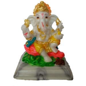 Ethnicalive Ganesh JEE in Marble Touch Green Sheet Finnshing Religious Gift Vastu Showpiece Gift Items Car Dashboard