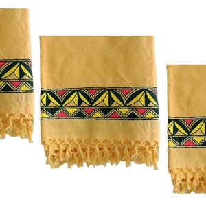Ethnicalive Handloom Manjusha Art Bhagalpuri Organic Dull Chadar Yellow Pack of 3