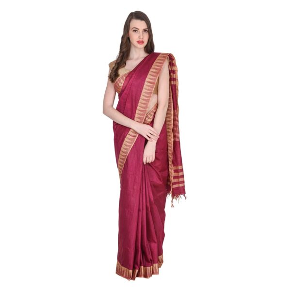 Bhagalpuri art silk saree maroon golden striped b077yvdsd7.jpg