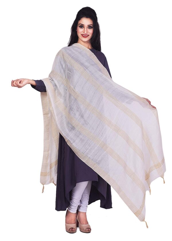 Bhagalpuri dupatta with multi golden border white base b0741822td.jpg