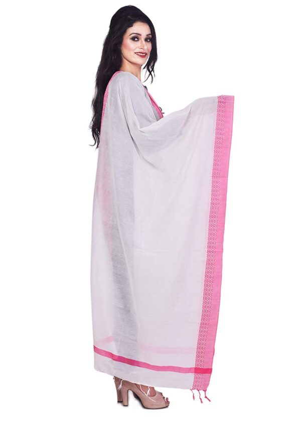 Bhagalpuri dupatta with pink line border on white base b07417kds5 2.jpg