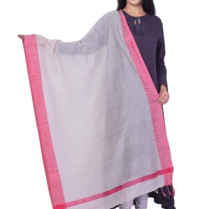 Bhagalpuri dupatta with pink line border on white base b07417kds5.jpg