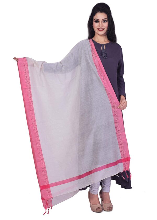 Bhagalpuri dupatta with pink line border on white base b07417kds5.jpg