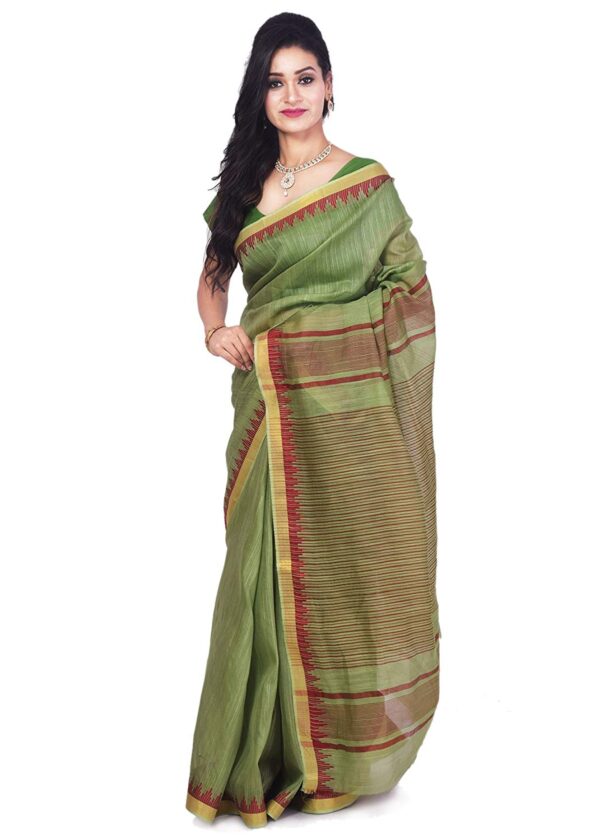 Ethnicalive bhagalpuri handloom art silk green saree with red boarder b074661lhx 2.jpg