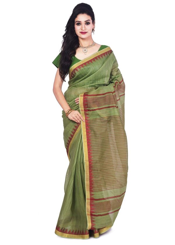Ethnicalive bhagalpuri handloom art silk green saree with red boarder b074661lhx.jpg