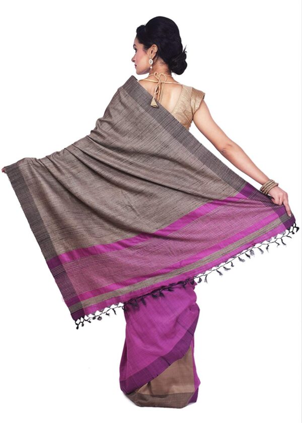 Ethnicalive bhagalpuri handloom pure tasar silk pink saree with golden boarder b074661x1d 3.jpg